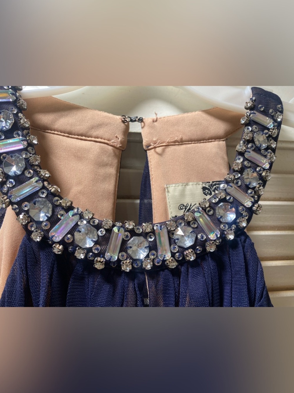 Juniors Way-In Navy Blue Embellished Halter Tulle Dress - Picture 11 of 16